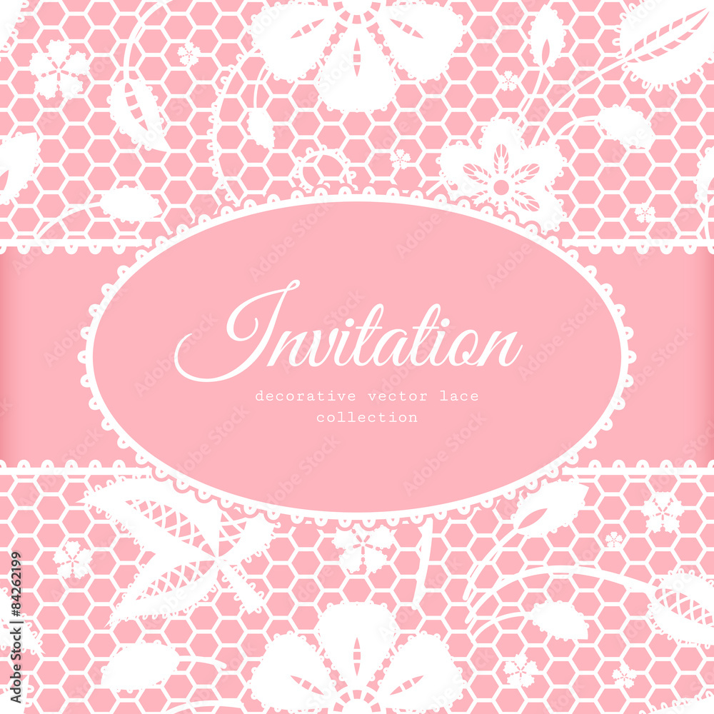 Floral lace background, invitation or greeting card template