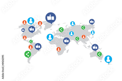 Like share man woman element on world map, network concept