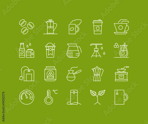 Coffee and tea elements line icons set
