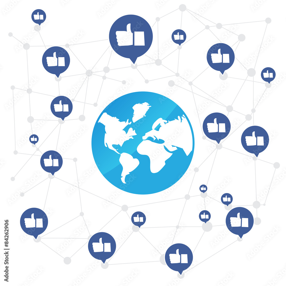 World connection with like icon on white background vector illus World connection with like icon on white background vector illus