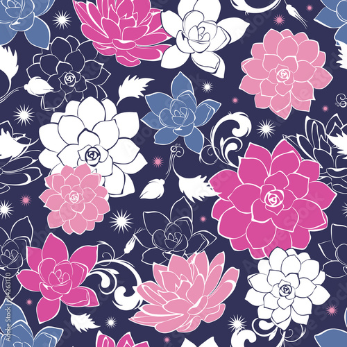 Dark grey pink floaral seamless pattern