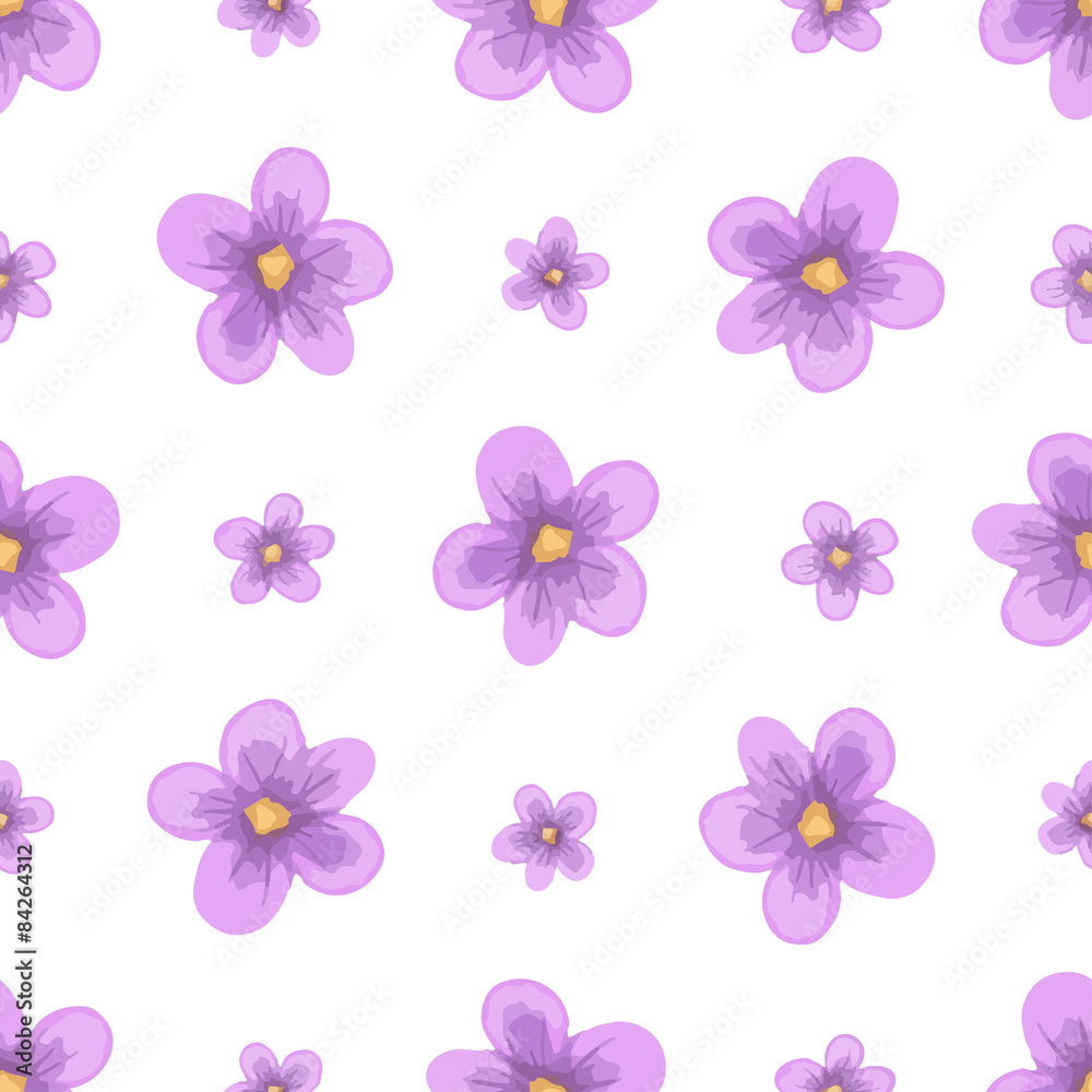 Vector watercolor lavender blossom seamless pattern.