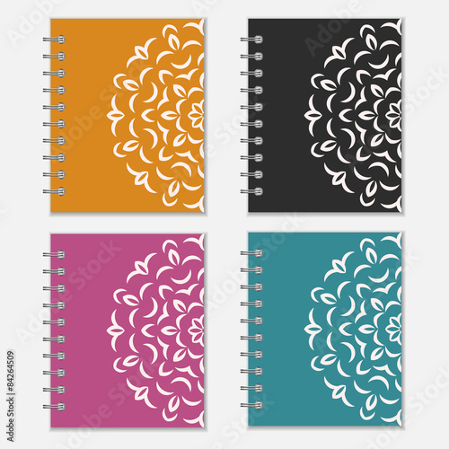 Set of colorful notebook covers with flower design