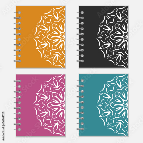 Set of colorful notebook covers with flower design
