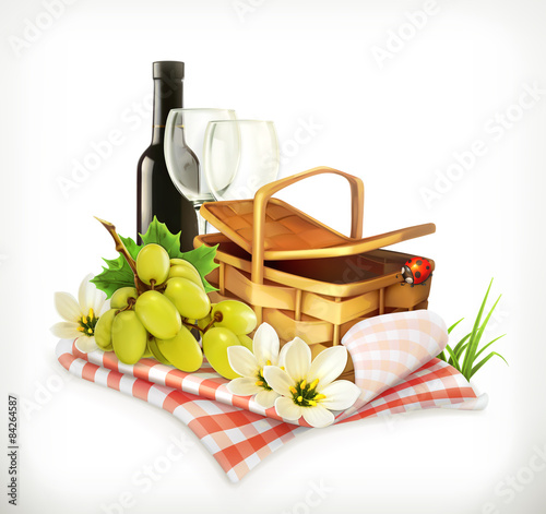 Time for a picnic, tablecloth and picnic basket