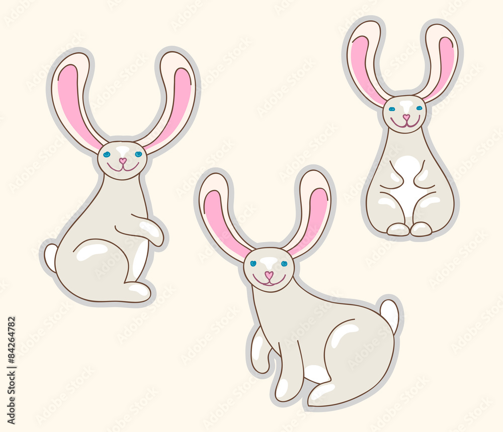Rabbits. Cute bunny animalistic cartoon characters