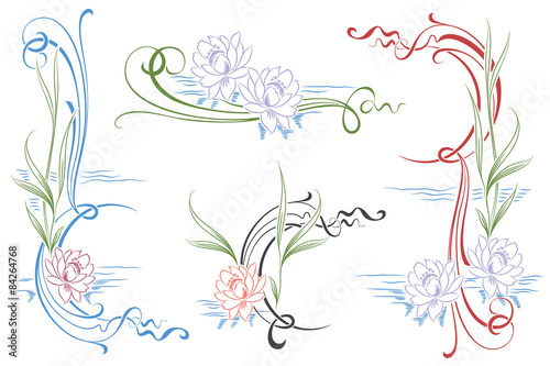 Fototapeta Naklejka Na Ścianę i Meble -  Vector vignettes of water lilies for your design works