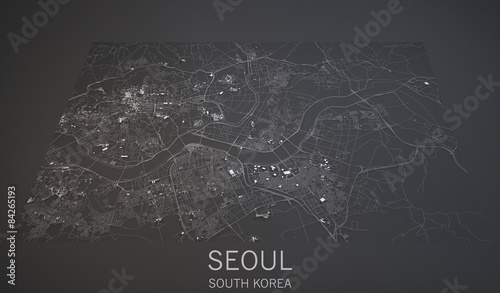 Photography Mappa Seoul, vista satellitare, Corea del Sud, 3d