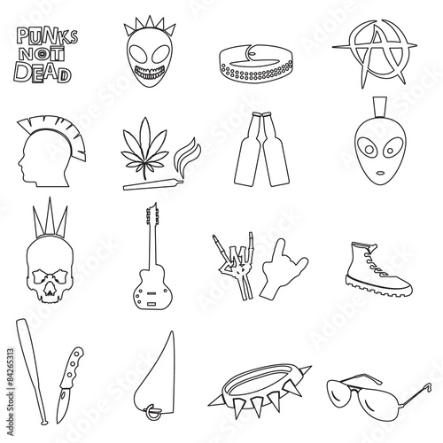 various black punk outline icons set eps10