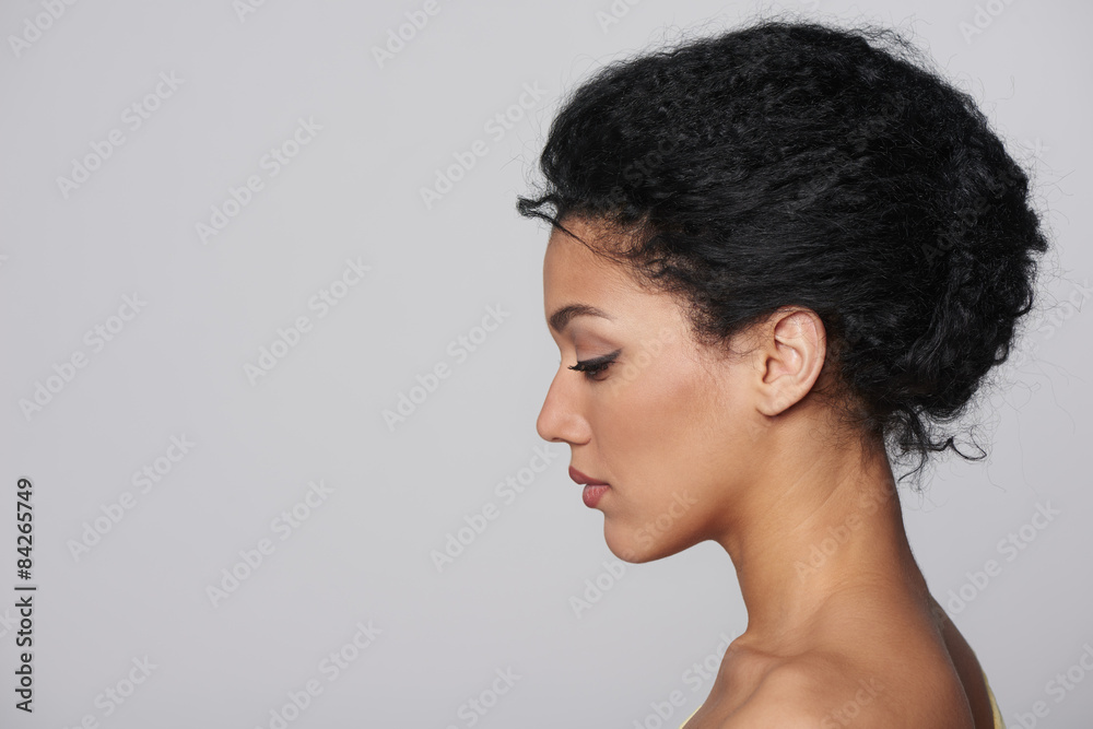 Beauty closeup profile portrait of beautiful woman - obrazy, fototapety, plakaty 