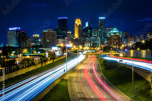 I-35 and the skyline at night  seen from the 24th Street Pedestr