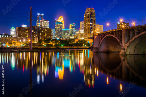 The Central Avenue Bridge and skyline reflecting in the Mississi
