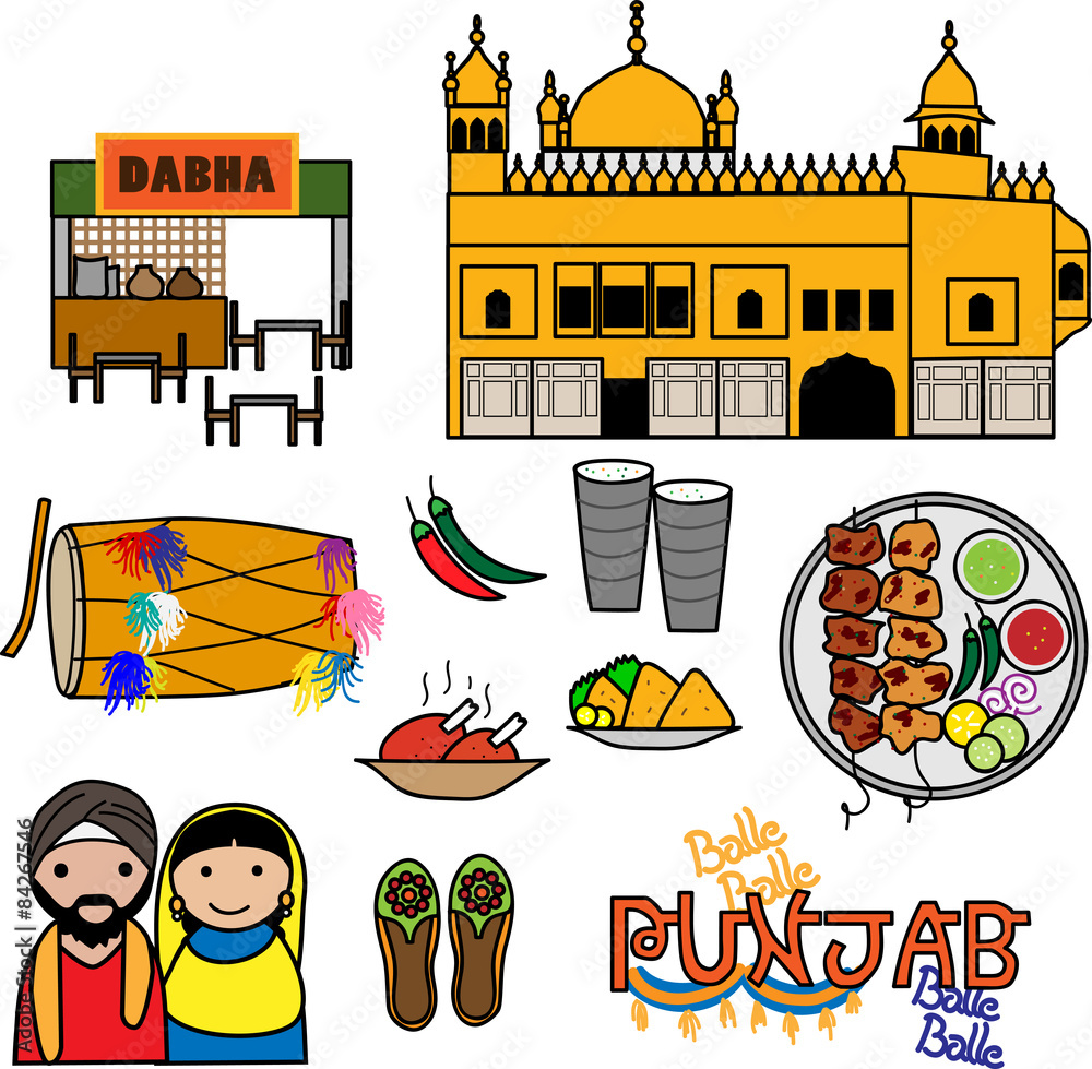 Vector Icons depicting the culture of Punjab, India. vector de Stock Drawing Chart On Punjabi Culture