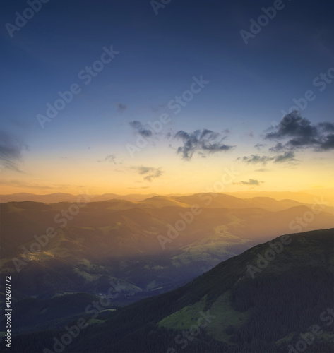 Mountain valley during sunset. Beautiful natural landscape