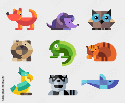 Set of flat design geometric animals icons