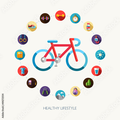 Set of flat design sport, fitness and healthy lifestyle icons