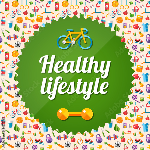 Set of flat design sport, fitness and healthy lifestyle icons
