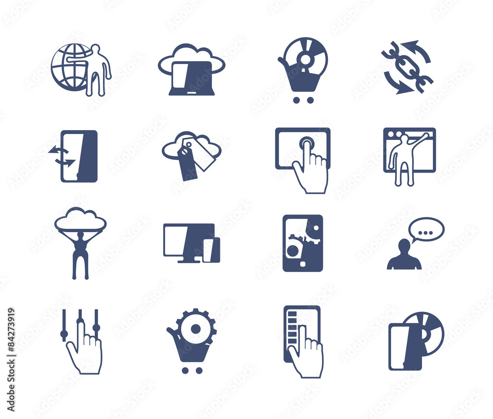 Business icon set. Software and web development, marketing, e-co Business icon set. Software and web development, marketing, e-co