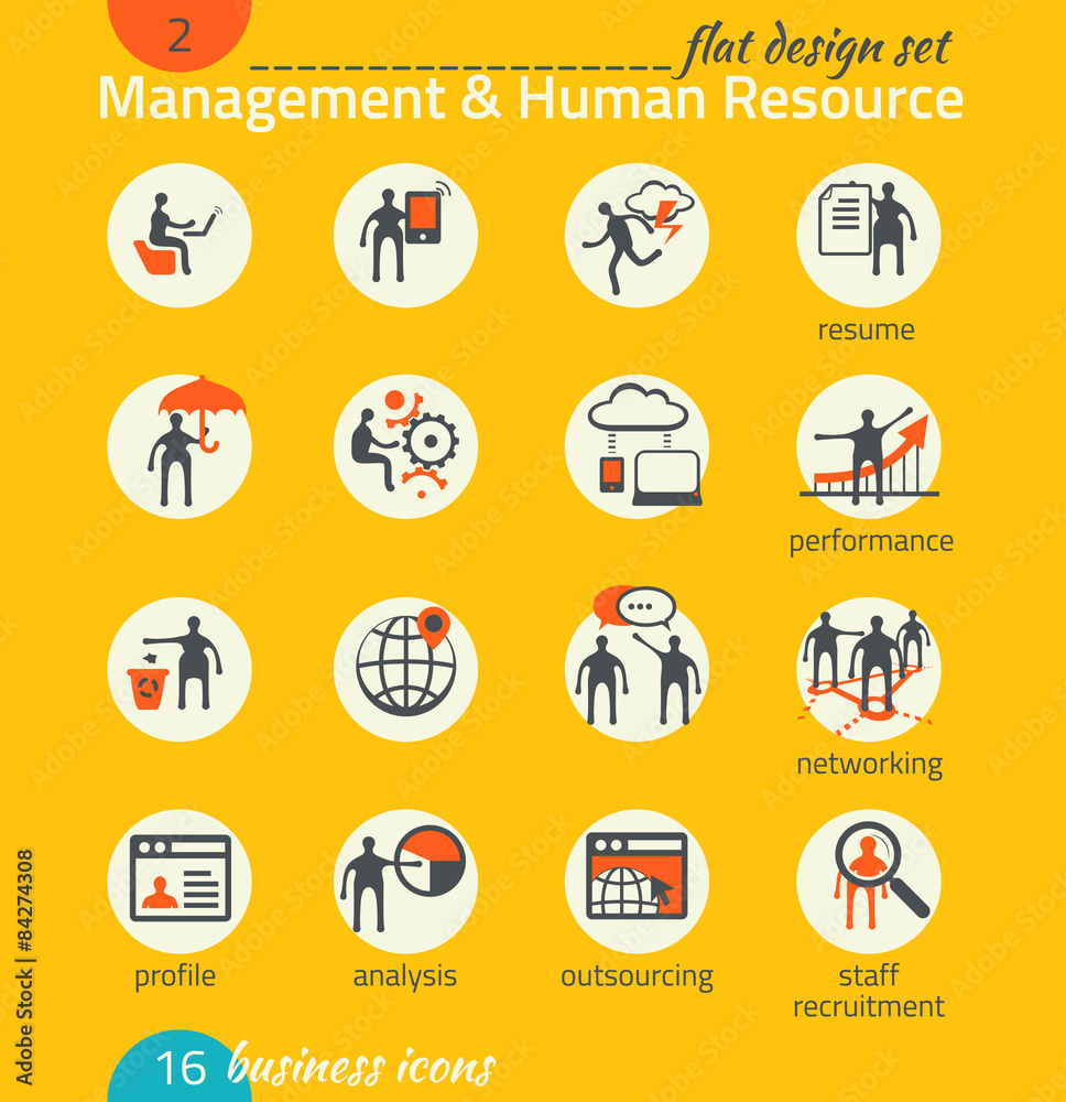 Business icon set. Management, human resources, marketing, e-com Business icon set. Management, human resources, marketing, e-com