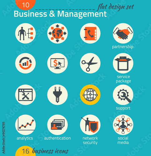 Business icon set. Software and web development, marketing, glob