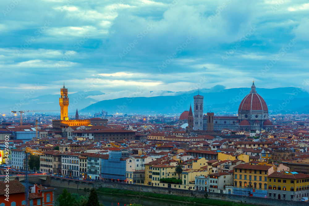 Famous view of Florence  at twilight, Italy