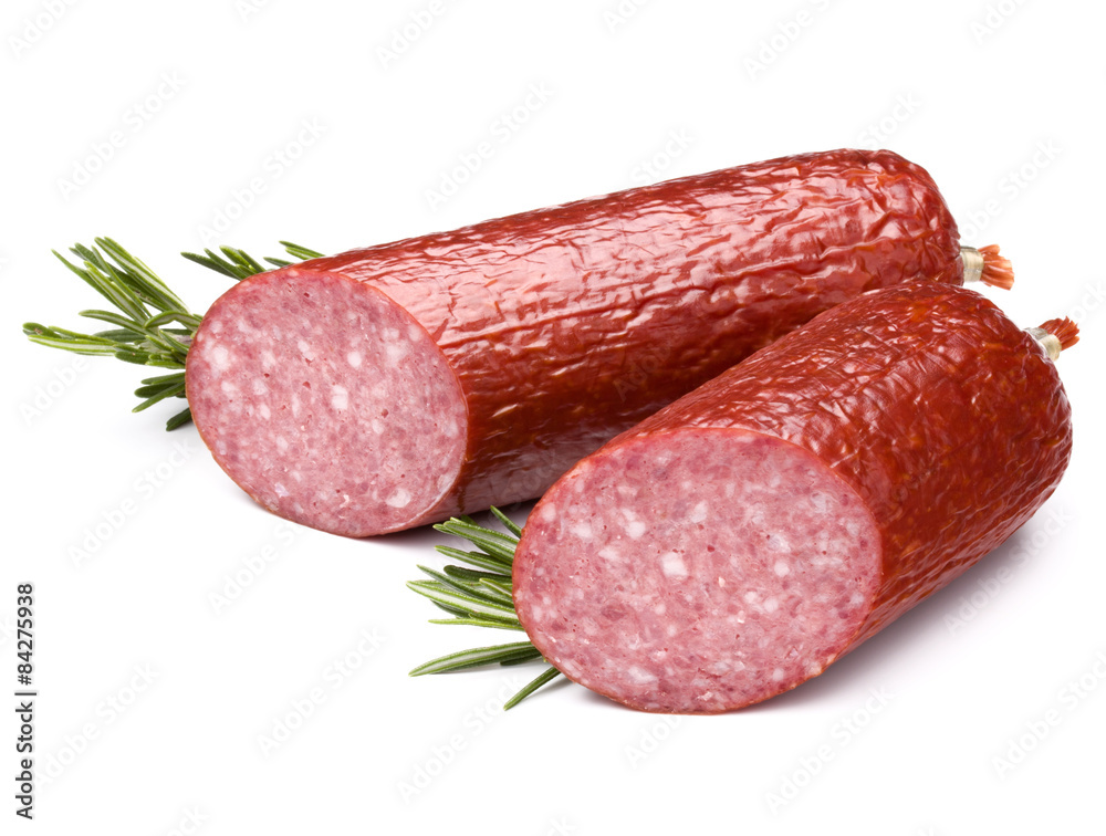 Smoked sausage salami isolated on white background cutout Smoked sausage salami isolated on white background cutout