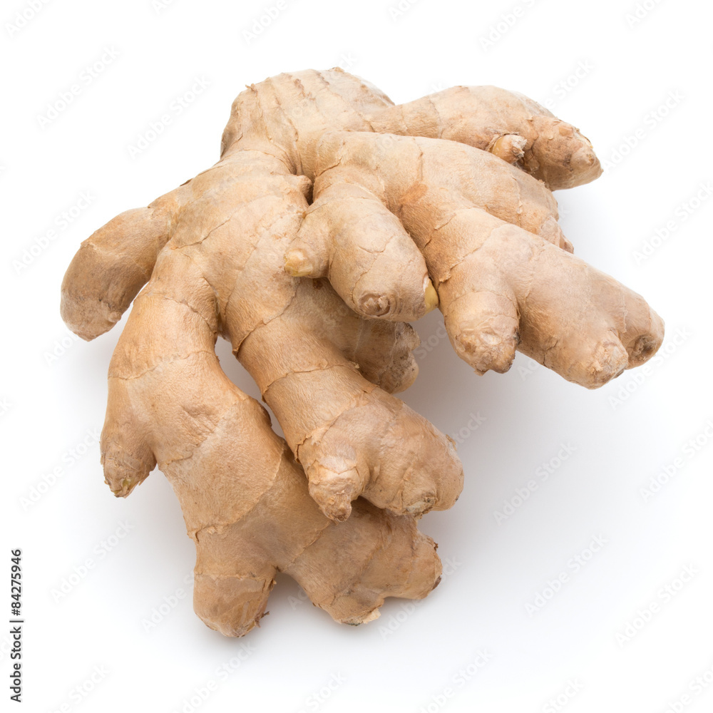 Fresh ginger root or rhizome isolated on white background cutout