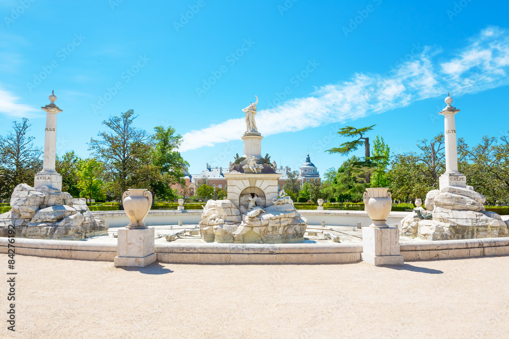 Hercules monument.Ornamental fountains of the Palacio Real