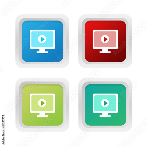 Set of squared colorful buttons with screen symbol