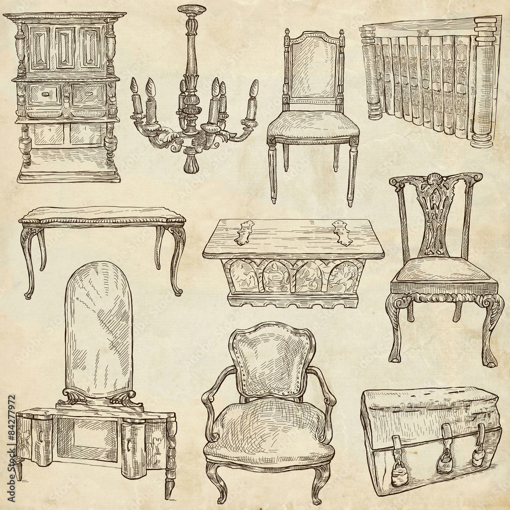Fototapeta premium Furniture - Freehand sketches on paper