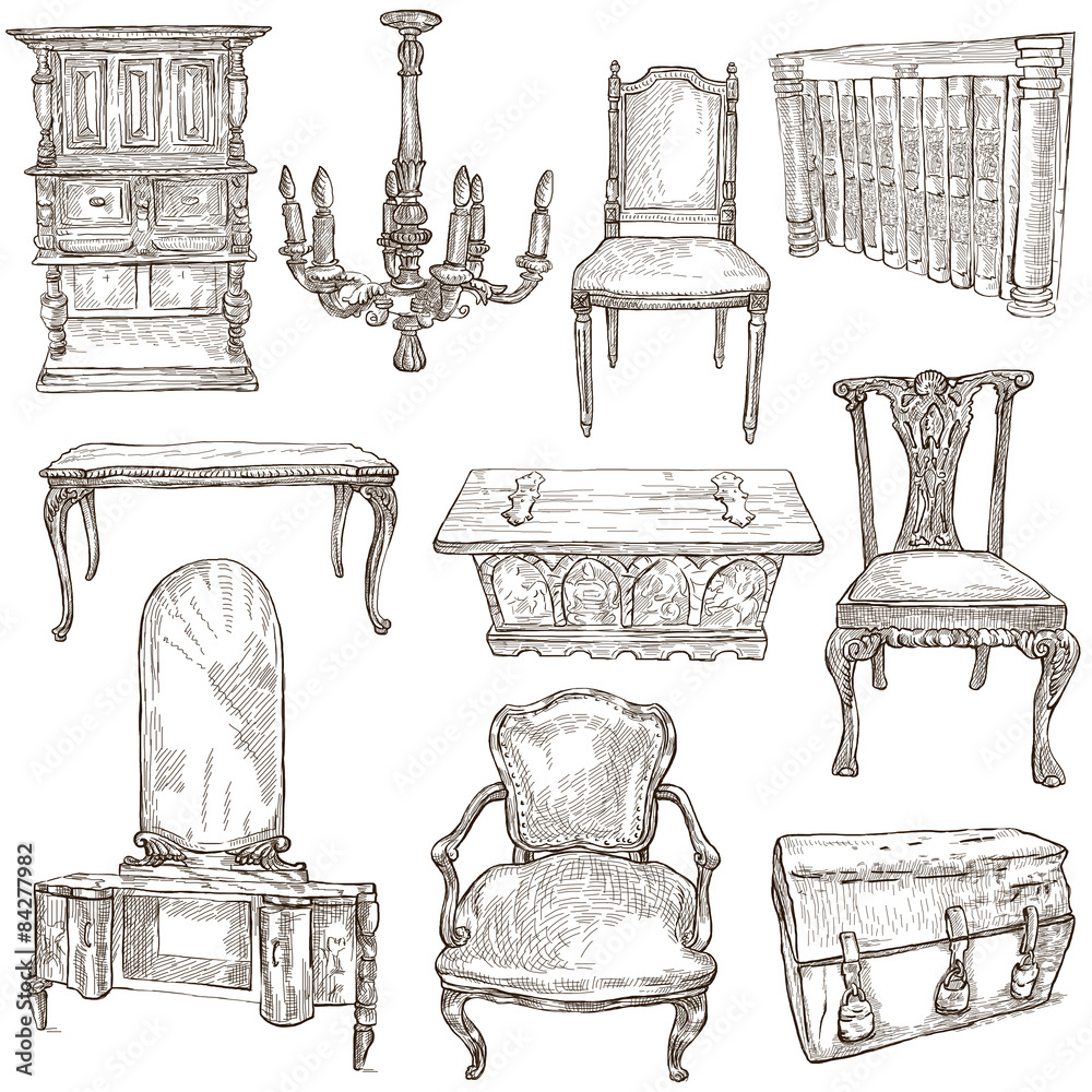 Fototapeta premium Furniture - Freehand sketches on white