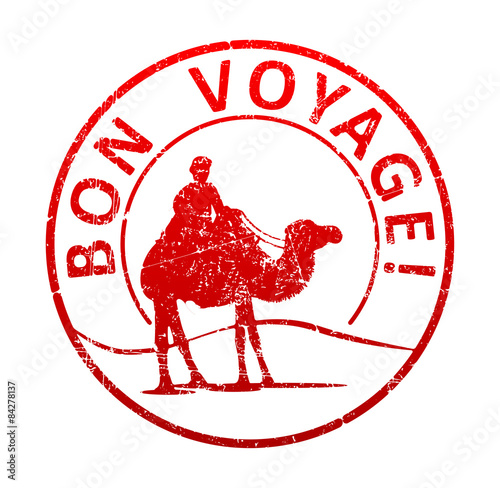 Bon voyage - rubber stamp with the silhouette of a camel in the
