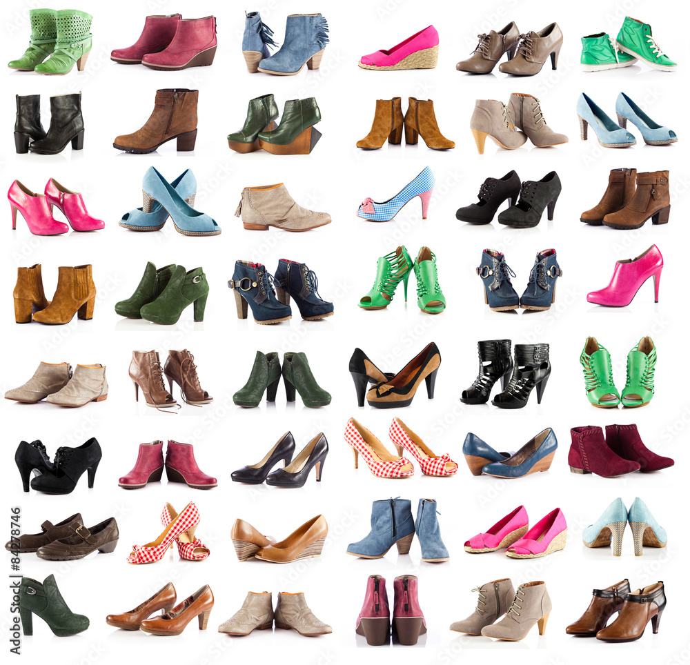 female shoes over white. shoes collection on white background female shoes over white. shoes collection on white background