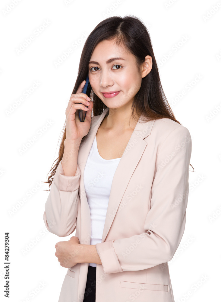 Asian young businesswoman talk to cellphone Asian young businesswoman talk to cellphone