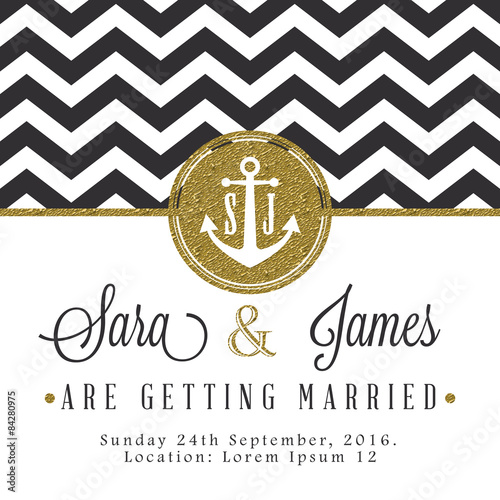 Modern card, for invitation or announcement with golden details.