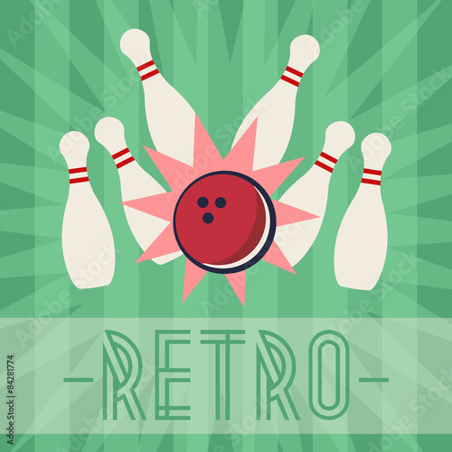 Retro bowling strike with old fashioned background