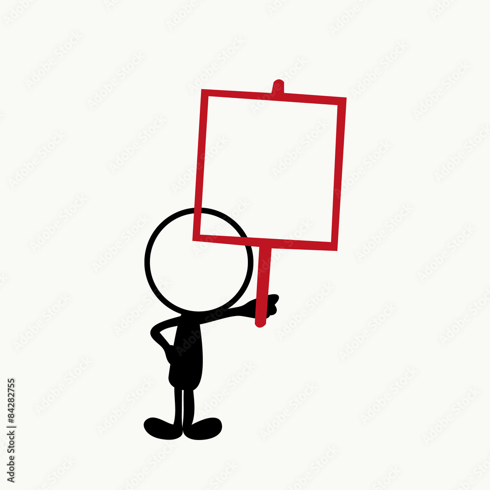simple stickman with red blank signboard simple stickman with red blank signboard