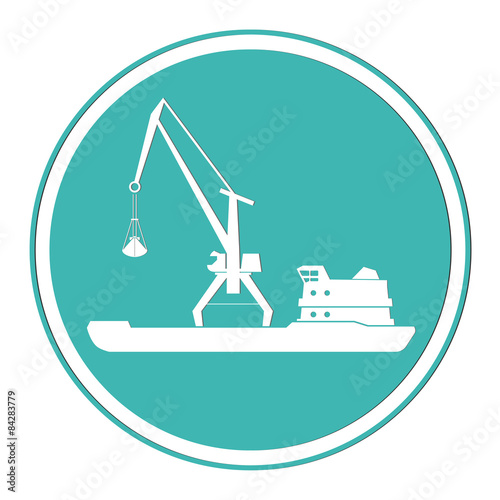 Ship and portal crane. Vector icon