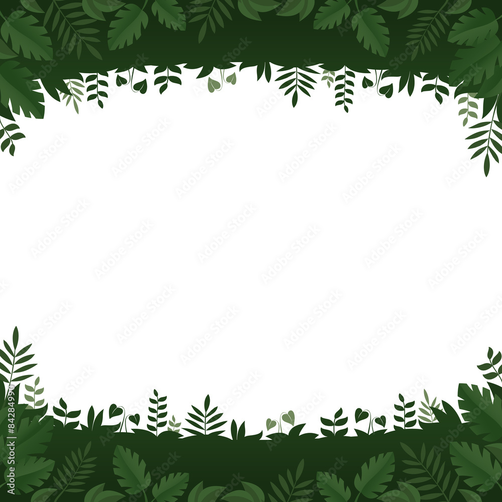 Green leaves and plants frame on white background Green leaves and plants frame on white background