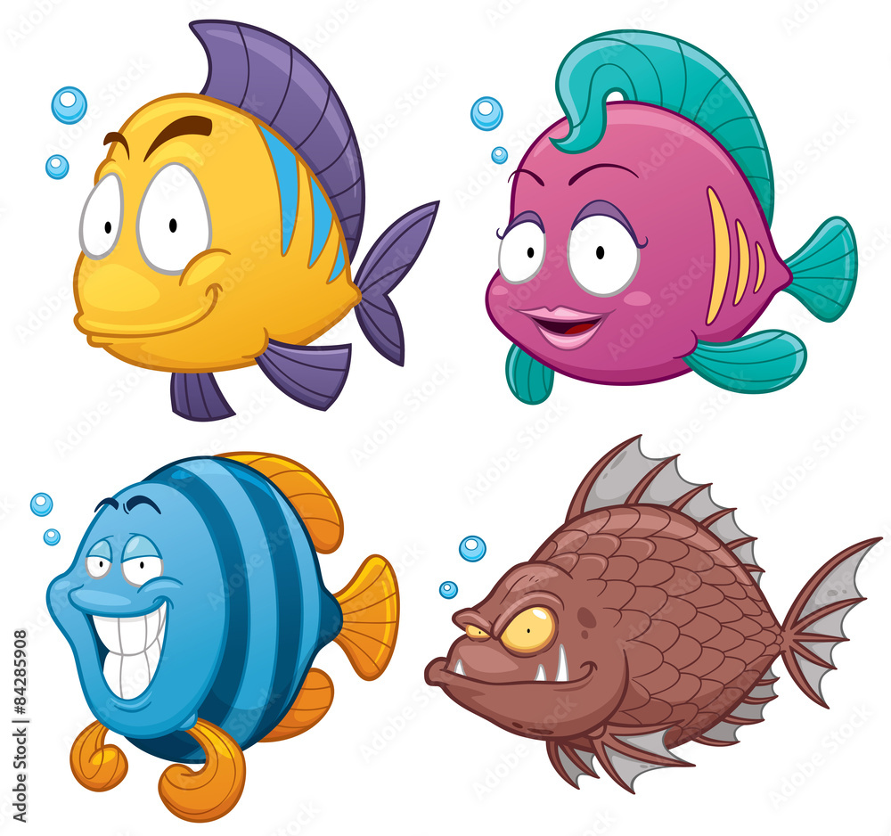Vector illustration of Cartoon fish set