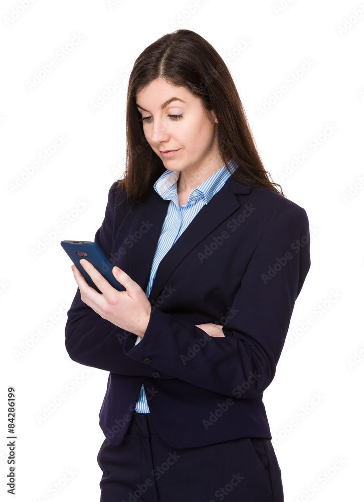 Businesswoman read something on cellphone Businesswoman read something on cellphone