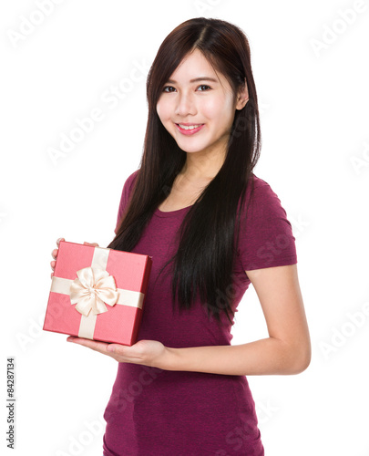 Woman holding with gift box