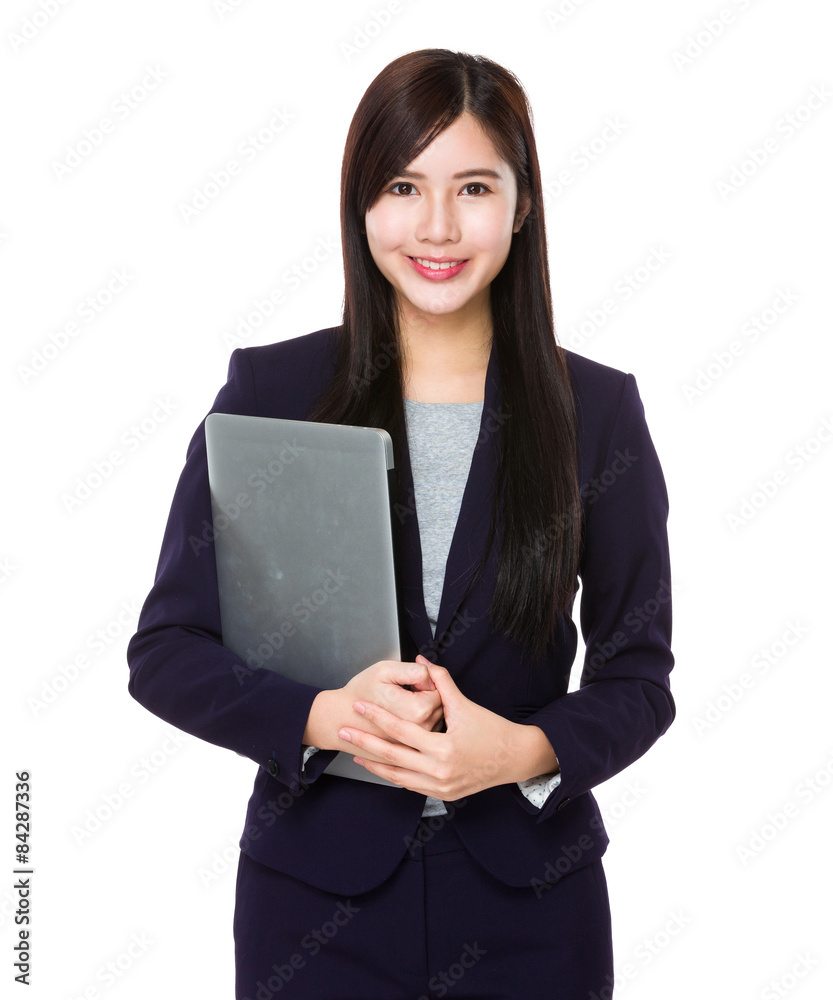 Asian businesswoman hold with notebook computer