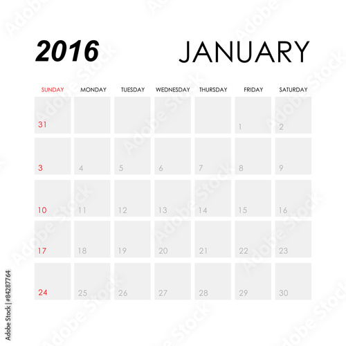 Template of calendar for January 2016
