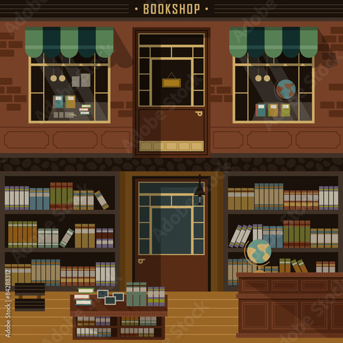 retro flat design of bookshop