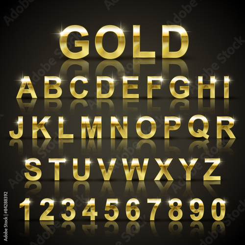 glossy golden font design set