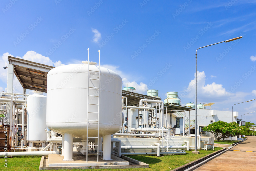 chemistry tank in factory with blue sky