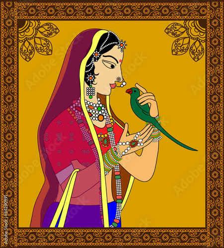 Indian Queen/ princess portrait -inspired by 16th century India Rajput style of art.