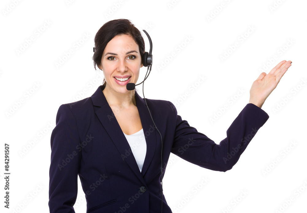 Customer services officer and hand presentation Customer services officer and hand presentation