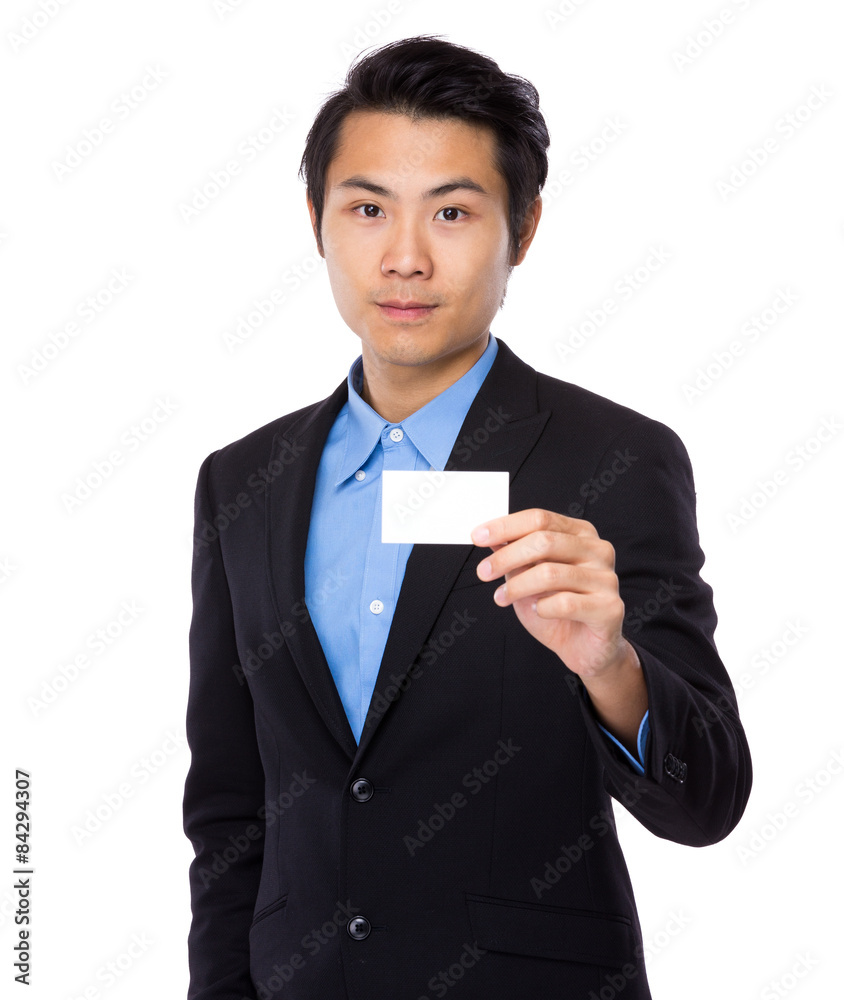 Young businessman show with business card Young businessman show with business card